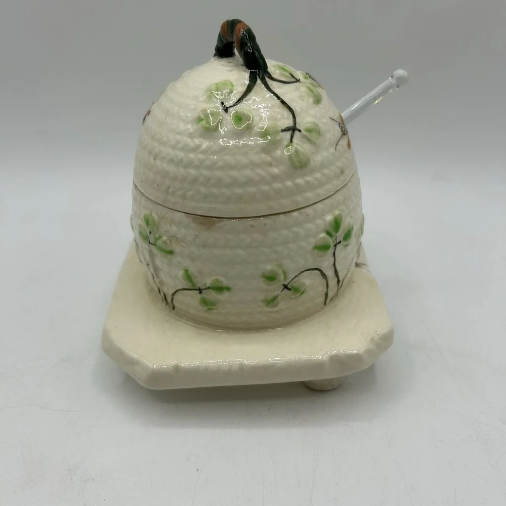 MARUHON WARE- CLOVIA BEE HIVE HONEY POT-RARE-1930's-1940,s, VINTAGE‎ w/ Spoon